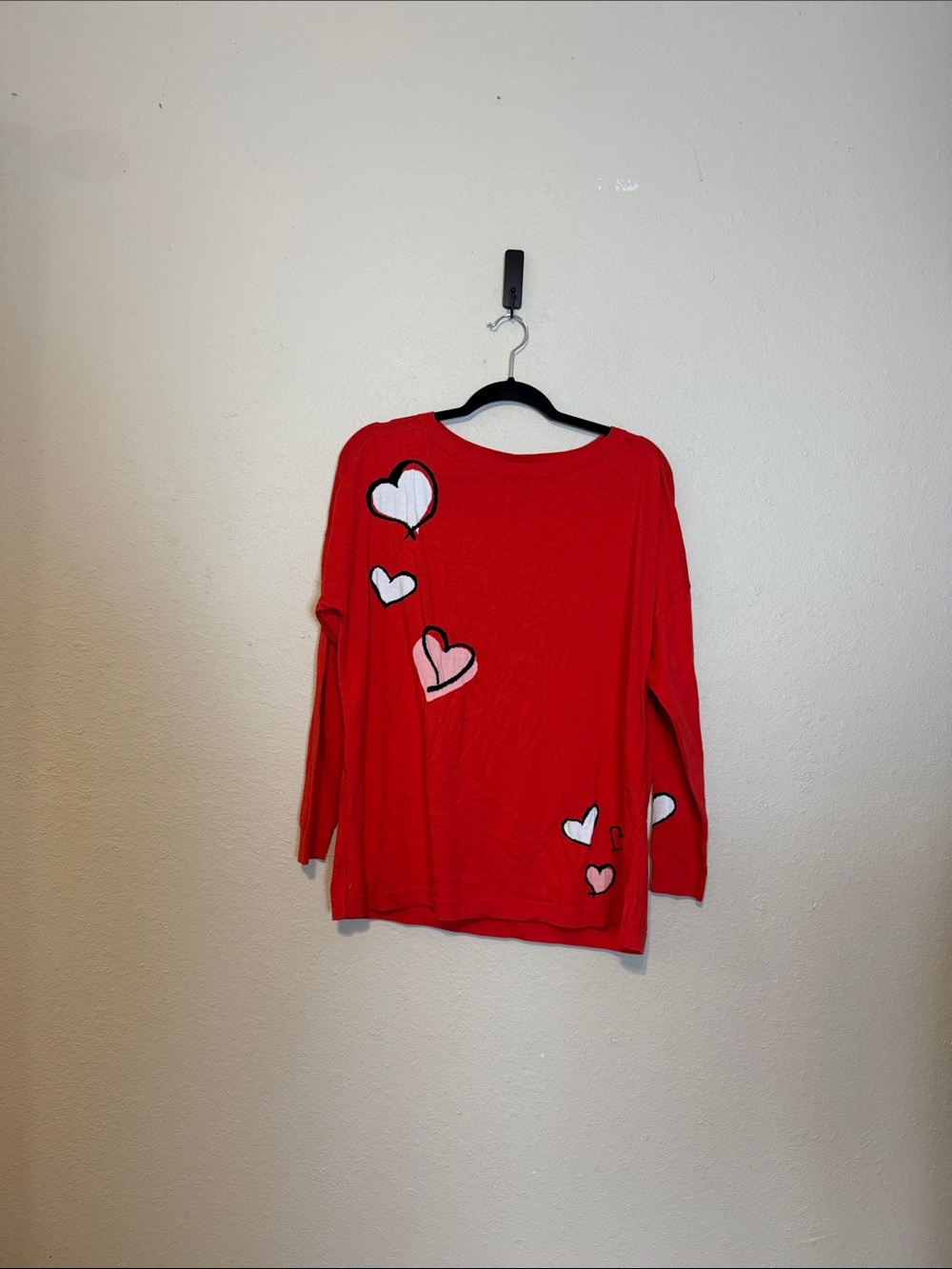 Chico’s Floating Hearts Sweater Red‎ Zinnia Size Large